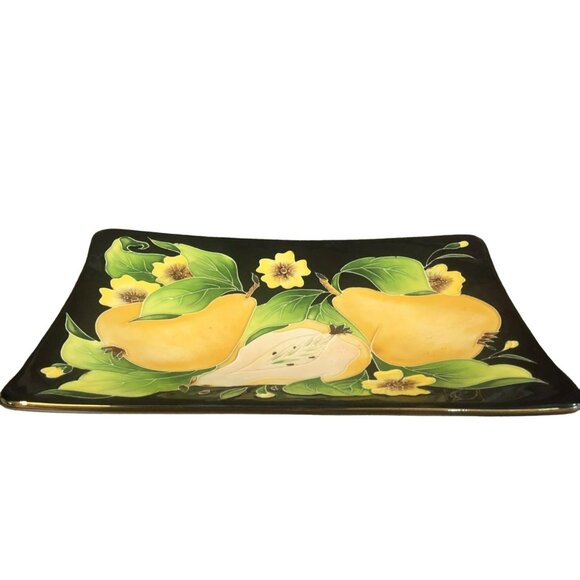 Blue Sky 2004 J McCall Accent Plate Pears Vtg Enamel Black Yellow Green - Picture 2 of 6